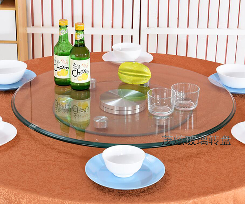 酒店用餐桌玻璃转盘，透明玻璃转盘底座图片